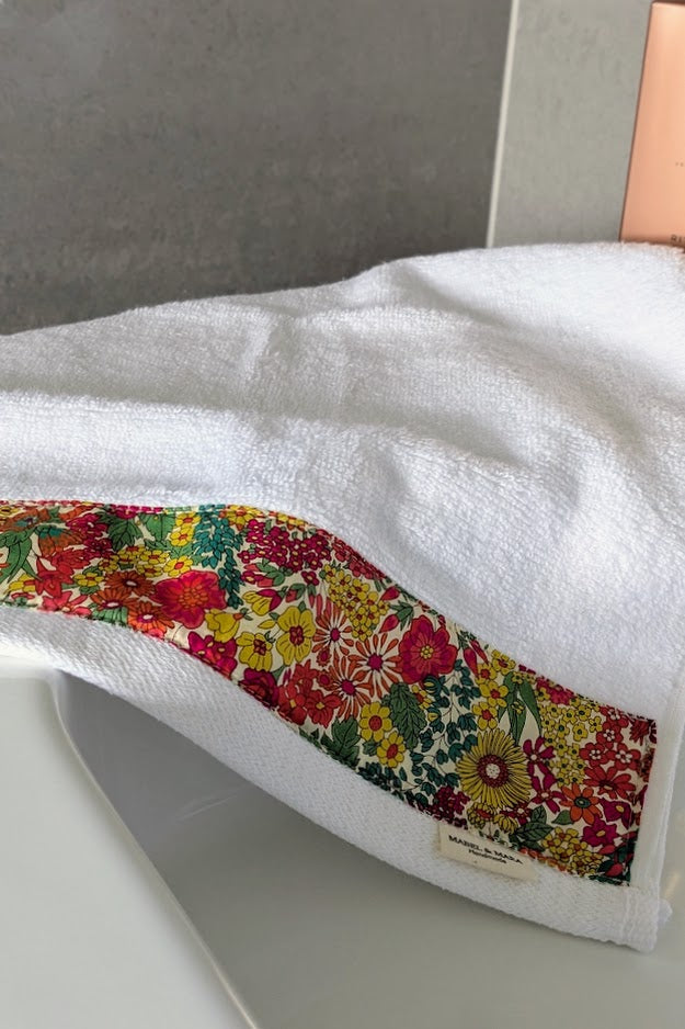 White cotton Face Cloth finished with Liberty Tana Lawn Margaret Annie Yellow