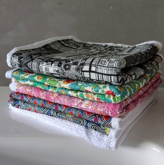 White Cotton Face Cloth backed with Liberty Tana Lawn fabric