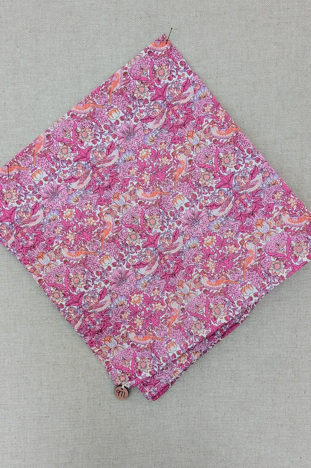 Square Bandana Scarf made with Liberty Tana Lawn Strawberry Thief Neon Pink