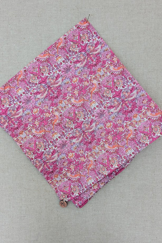 Square Bandana Scarf made with Liberty Tana Lawn Strawberry Thief Neon Pink