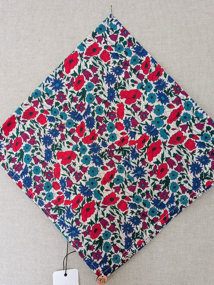 Square Bandana Scarf made with Liberty Tana Lawn Fabric Poppy & Daisy Turquoise