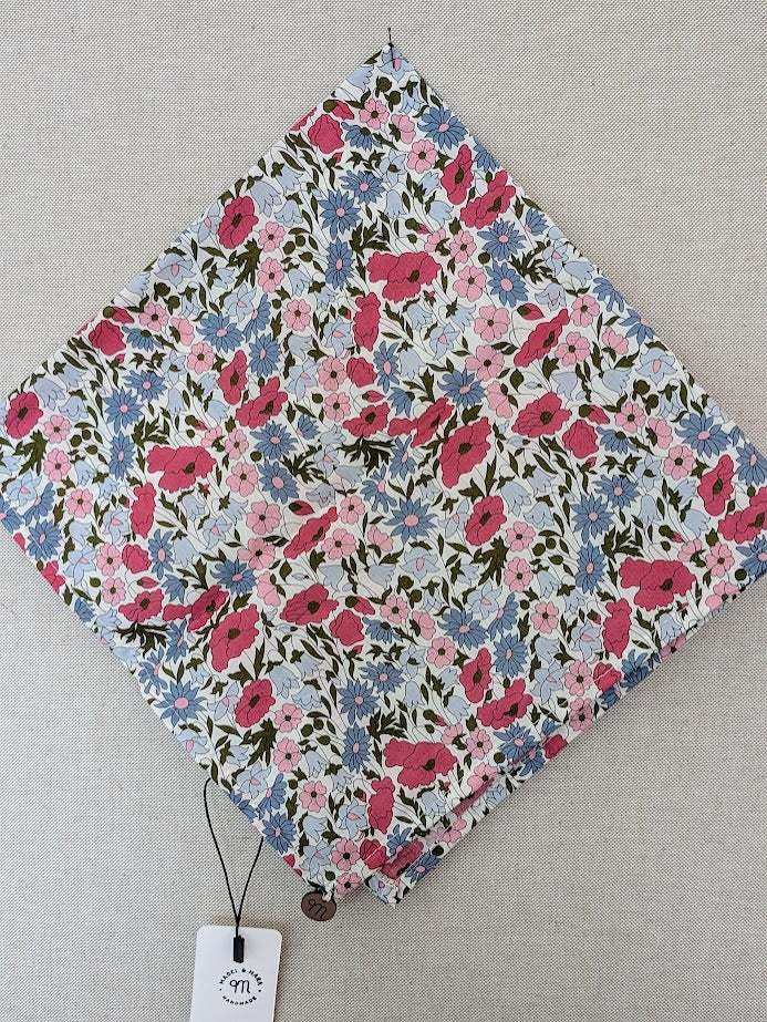 Square Bandana Scarf made with Liberty Tana Lawn Fabric Poppy & Daisy Pink