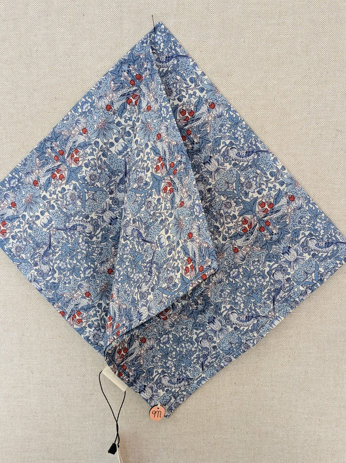 Square Bandana Scarf made with Liberty Tana Lawn Strawberry Thief Blue