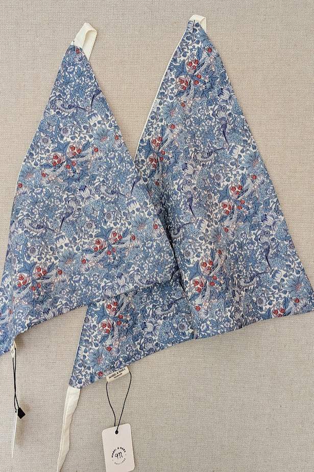 Triangle Scarf made with Liberty Tana Lawn Strawberry Thief Pale Blue