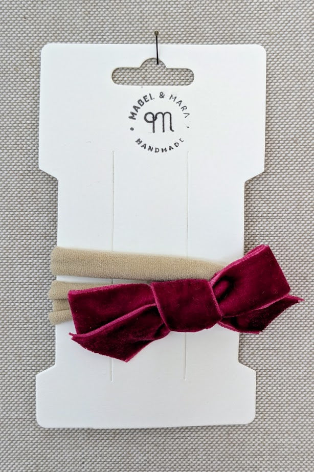 Velvet Hair Bow on Stretch Band in variety of colours
