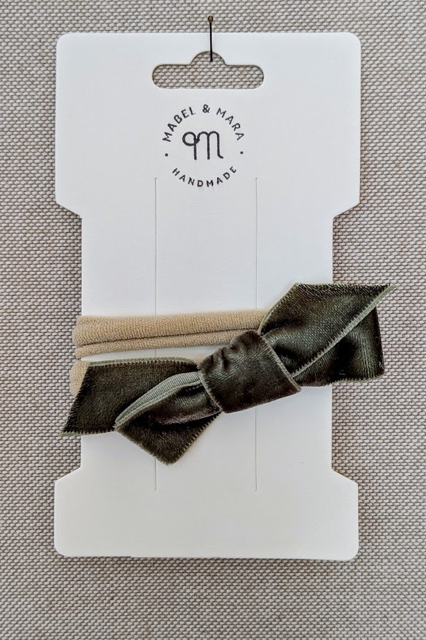 Velvet Hair Bow on Stretch Band in variety of colours