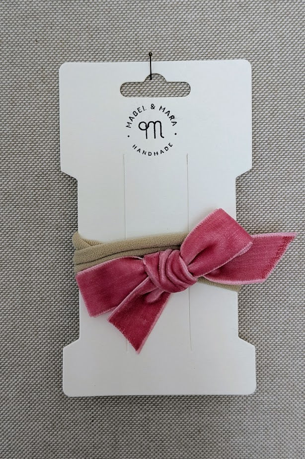 Velvet Hair Bow on Stretch Band in variety of colours
