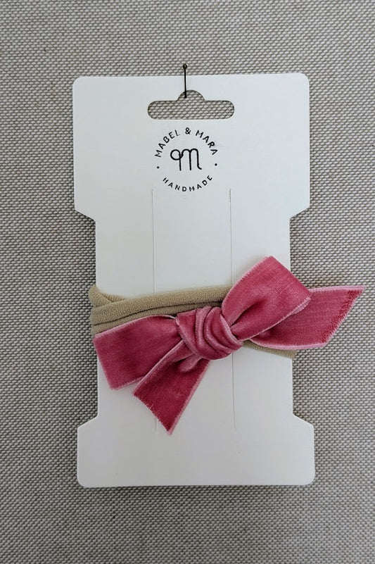Velvet Hair Bow on Stretch Band in variety of colours