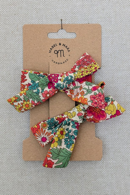 15mm Tied  Hair Bows Pair in variety Liberty Tana Lawn prints on alligator clips