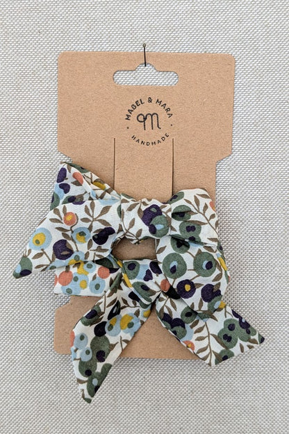 25mm Tied  Hair Bows Pair in variety of Liberty Tana Lawn prints on alligator clips