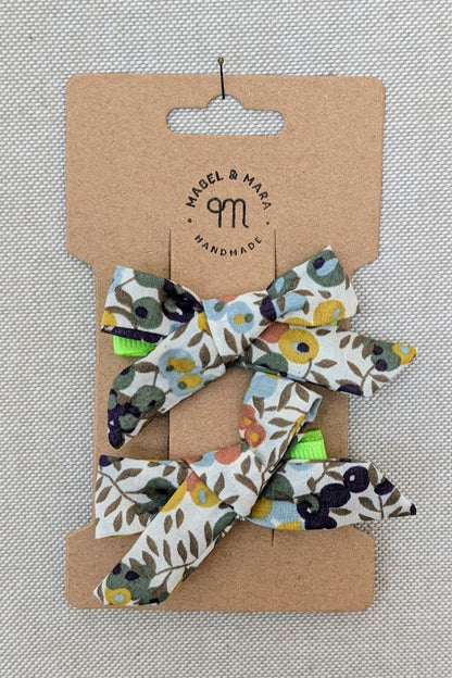 15mm Tied  Hair Bows Pair in variety Liberty Tana Lawn prints on alligator clips