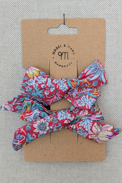 15mm Tied  Hair Bows Pair in variety Liberty Tana Lawn prints on alligator clips