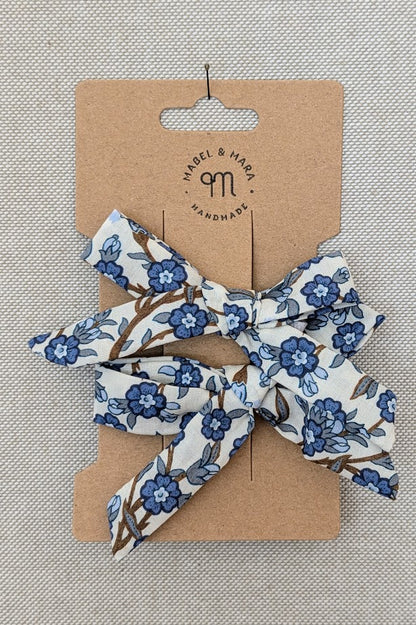 15mm Tied  Hair Bows Pair in variety Liberty Tana Lawn prints on alligator clips