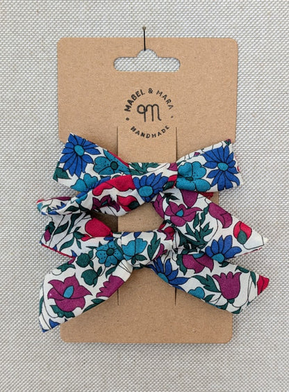 15mm Tied  Hair Bows Pair in variety Liberty Tana Lawn prints on alligator clips