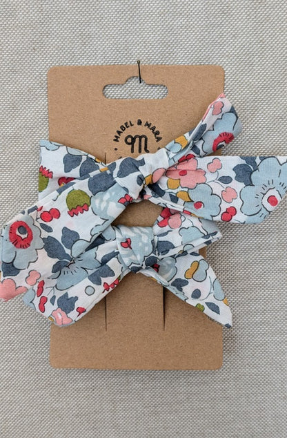 25mm Tied  Hair Bows Pair in variety of Liberty Tana Lawn prints on alligator clips