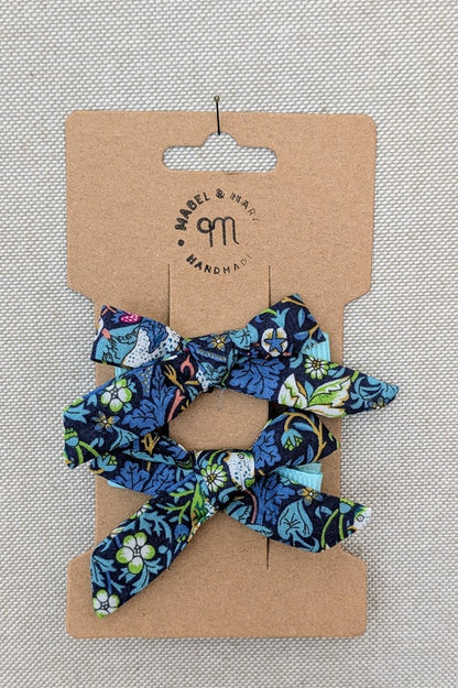 15mm Tied  Hair Bows Pair in variety Liberty Tana Lawn prints on alligator clips