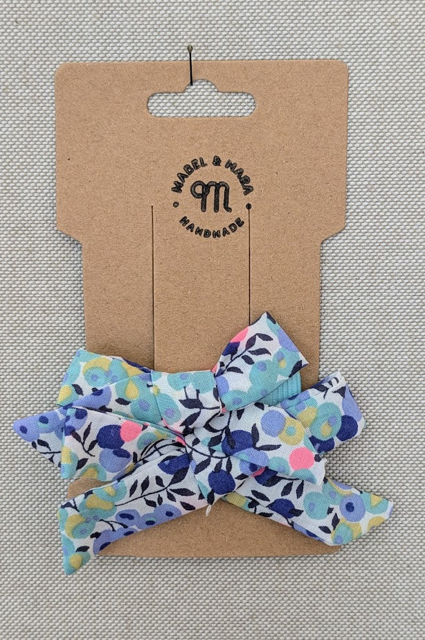 15mm Tied  Hair Bows Pair in variety Liberty Tana Lawn prints on alligator clips