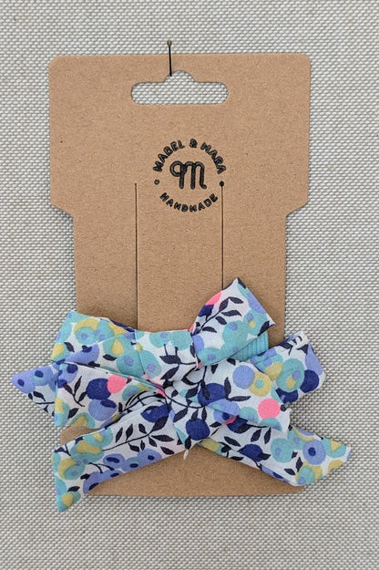 15mm Tied  Hair Bows Pair in variety Liberty Tana Lawn prints on alligator clips