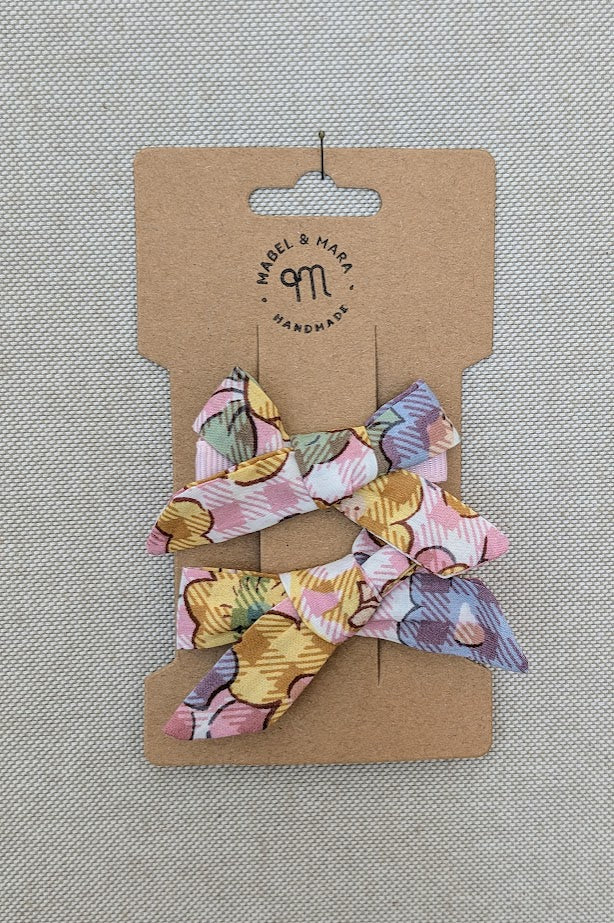 15mm Tied  Hair Bows Pair in variety Liberty Tana Lawn prints on alligator clips