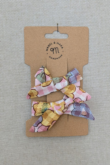 15mm Tied  Hair Bows Pair in variety Liberty Tana Lawn prints on alligator clips