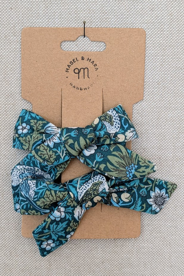 25mm Tied  Hair Bows Pair in variety of Liberty Tana Lawn prints on alligator clips