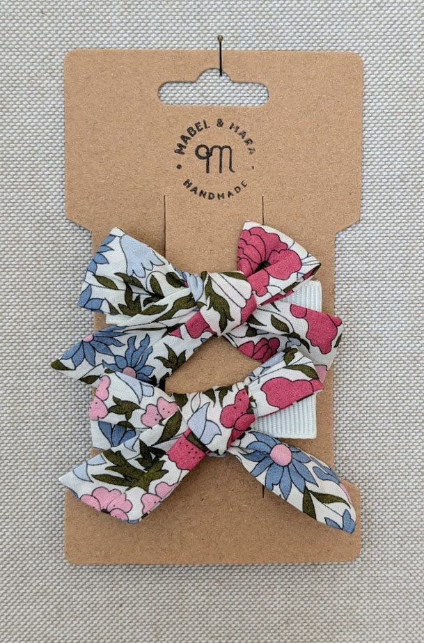 15mm Tied  Hair Bows Pair in variety Liberty Tana Lawn prints on alligator clips
