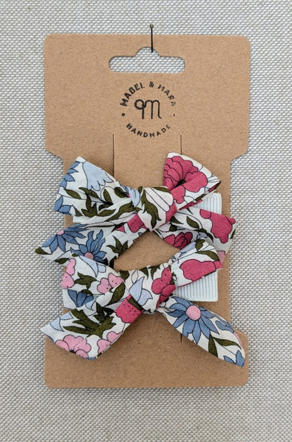 15mm Tied  Hair Bows Pair in variety Liberty Tana Lawn prints on alligator clips