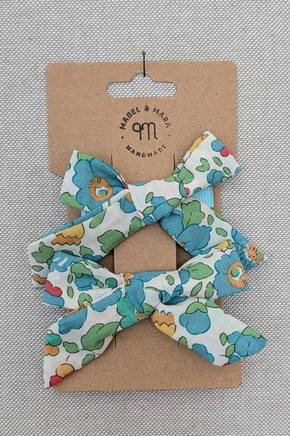 15mm Tied  Hair Bows Pair in variety Liberty Tana Lawn prints on alligator clips