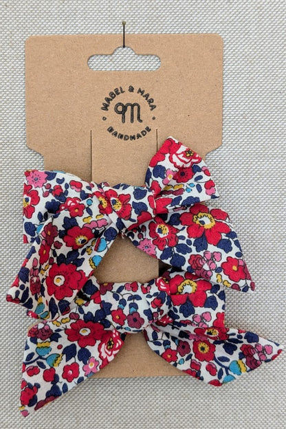 25mm Tied  Hair Bows Pair in variety of Liberty Tana Lawn prints on alligator clips