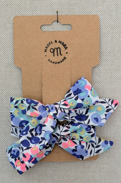 25mm Tied  Hair Bows Pair in variety of Liberty Tana Lawn prints on alligator clips