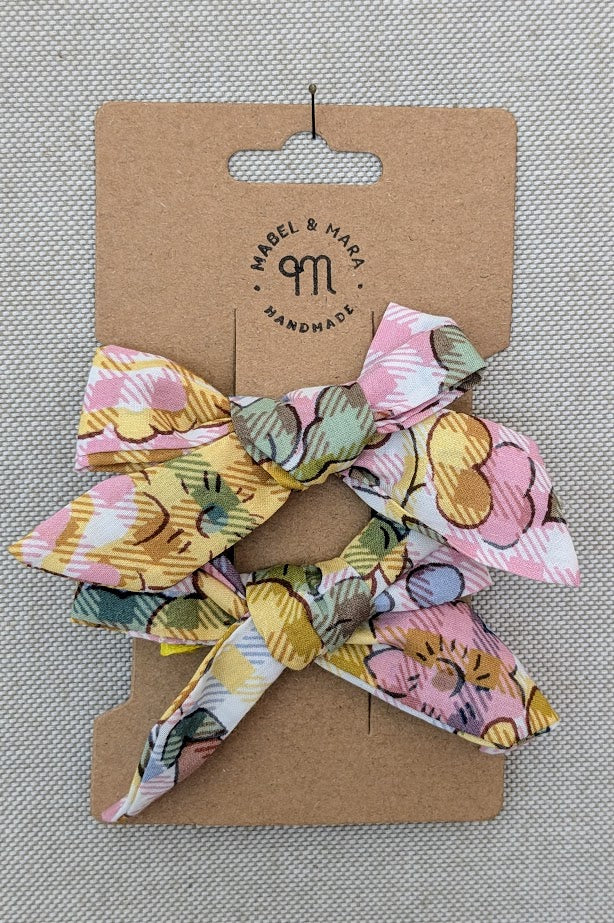 25mm Tied  Hair Bows Pair in variety of Liberty Tana Lawn prints on alligator clips