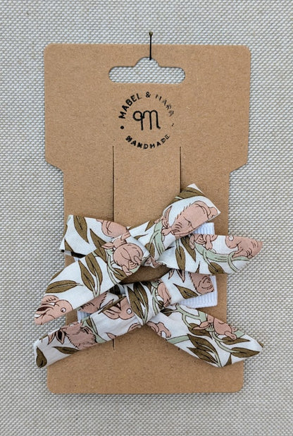 15mm Tied  Hair Bows Pair in variety Liberty Tana Lawn prints on alligator clips