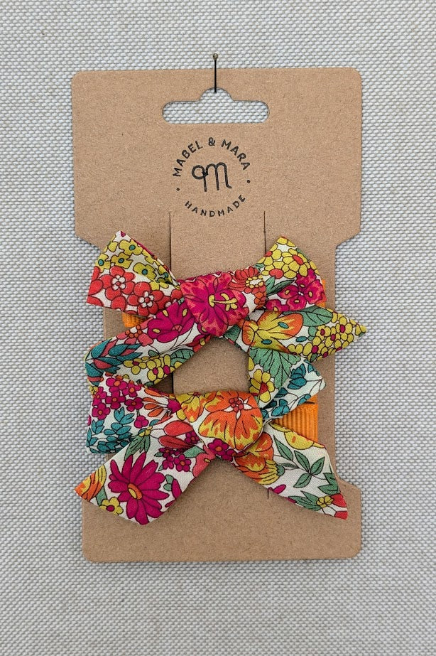 25mm Tied  Hair Bows Pair in variety of Liberty Tana Lawn prints on alligator clips