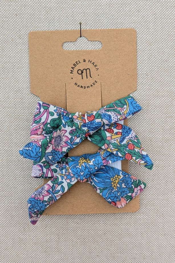 25mm Tied  Hair Bows Pair in variety of Liberty Tana Lawn prints on alligator clips