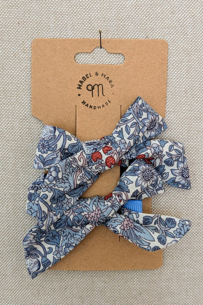 25mm Tied  Hair Bows Pair in variety of Liberty Tana Lawn prints on alligator clips
