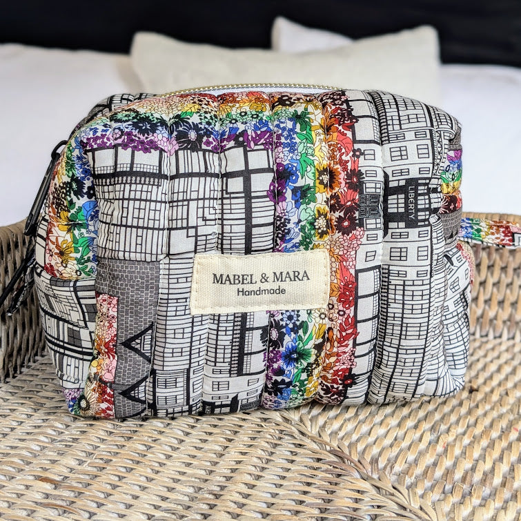 Boxy Quilted Zippered Pouch/Case  Liberty Tana Lawn Tudor Belle Rainbow