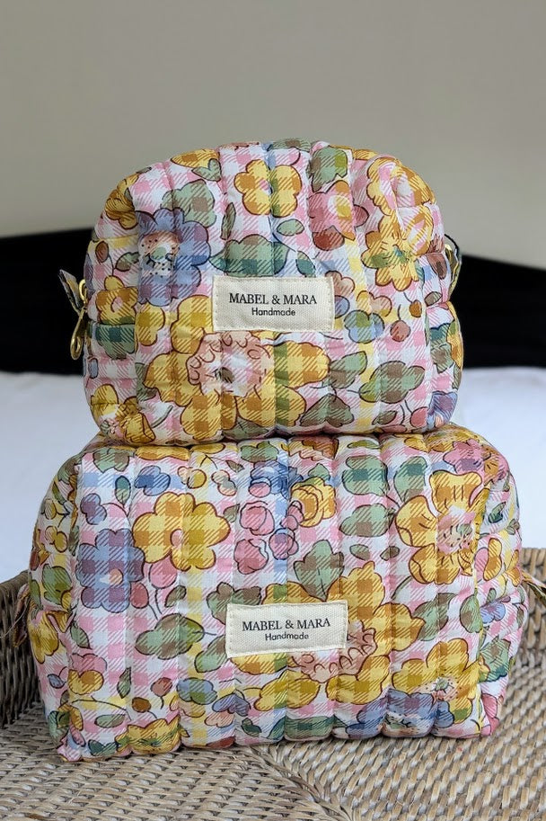 Boxy Quilted Zippered Pouch/Case  Liberty Tana Lawn Betsy Check Pink