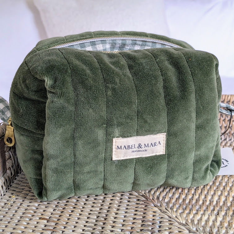 Boxy Quilted Zippered Pouch/Case Velvet in choice of colours