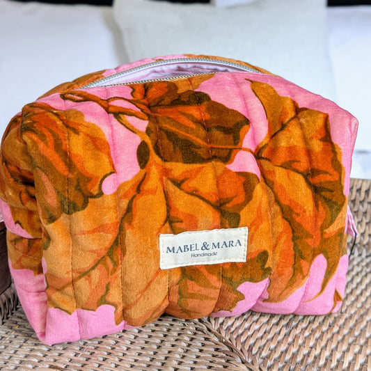 Boxy Quilted Zippered Pouch/Case Velvet in choice of colours 2