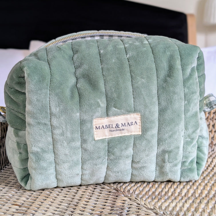 Boxy Quilted Zippered Pouch/Case Velvet in choice of colours
