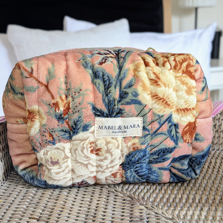 Boxy Quilted Zippered Pouch/Case Velvet in choice of colours