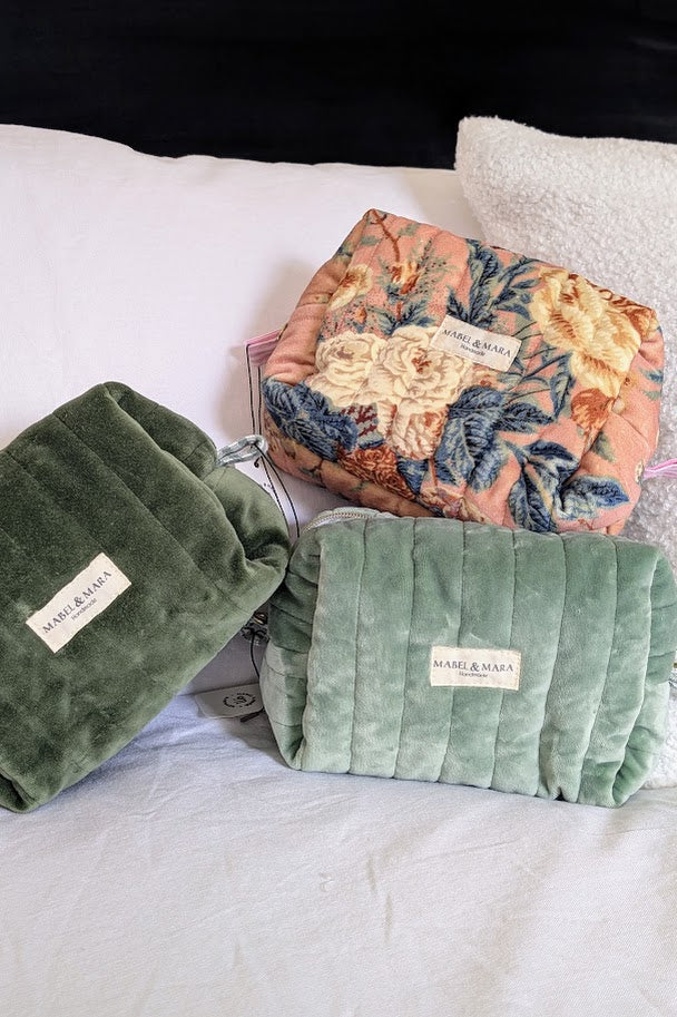 Boxy Quilted Zippered Pouch/Case Velvet in choice of colours