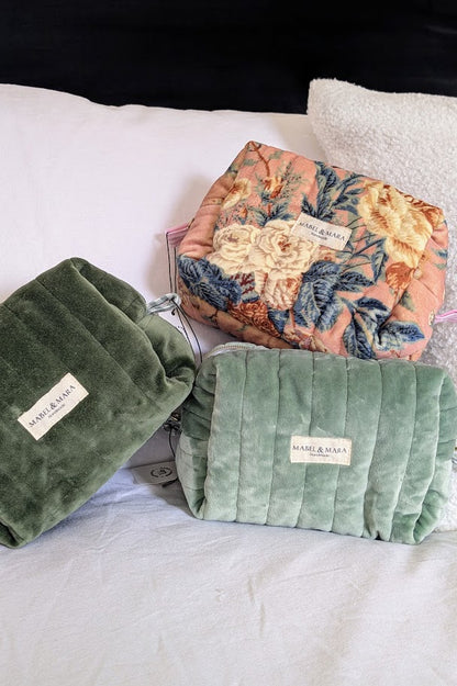 Boxy Quilted Zippered Pouch/Case Velvet in choice of colours