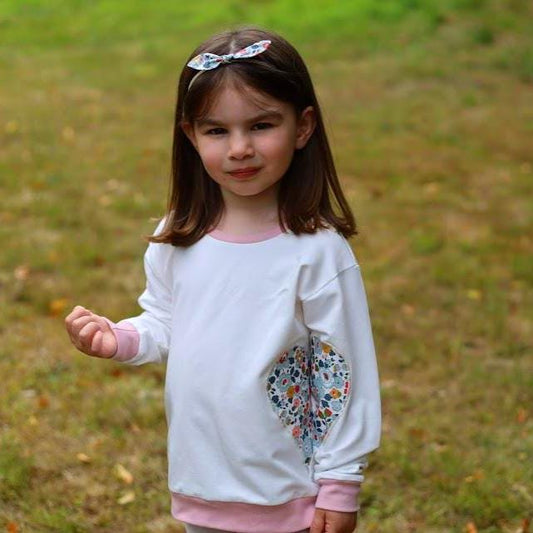 Liberty Tana Lawn Heart  Sleeve and front Children Sweatshirt  Ecru soft cotton French Terry fabric Gift  0-6 year  Liberty Prints selection