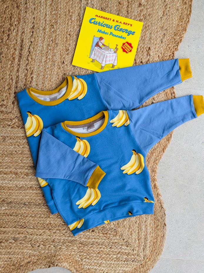 Banana Print Children's Sweatshirt  soft cotton French Terry fabric in Bright cheerful colours Blue and Yellow-0-6 years-Kid's-Gift-Matching