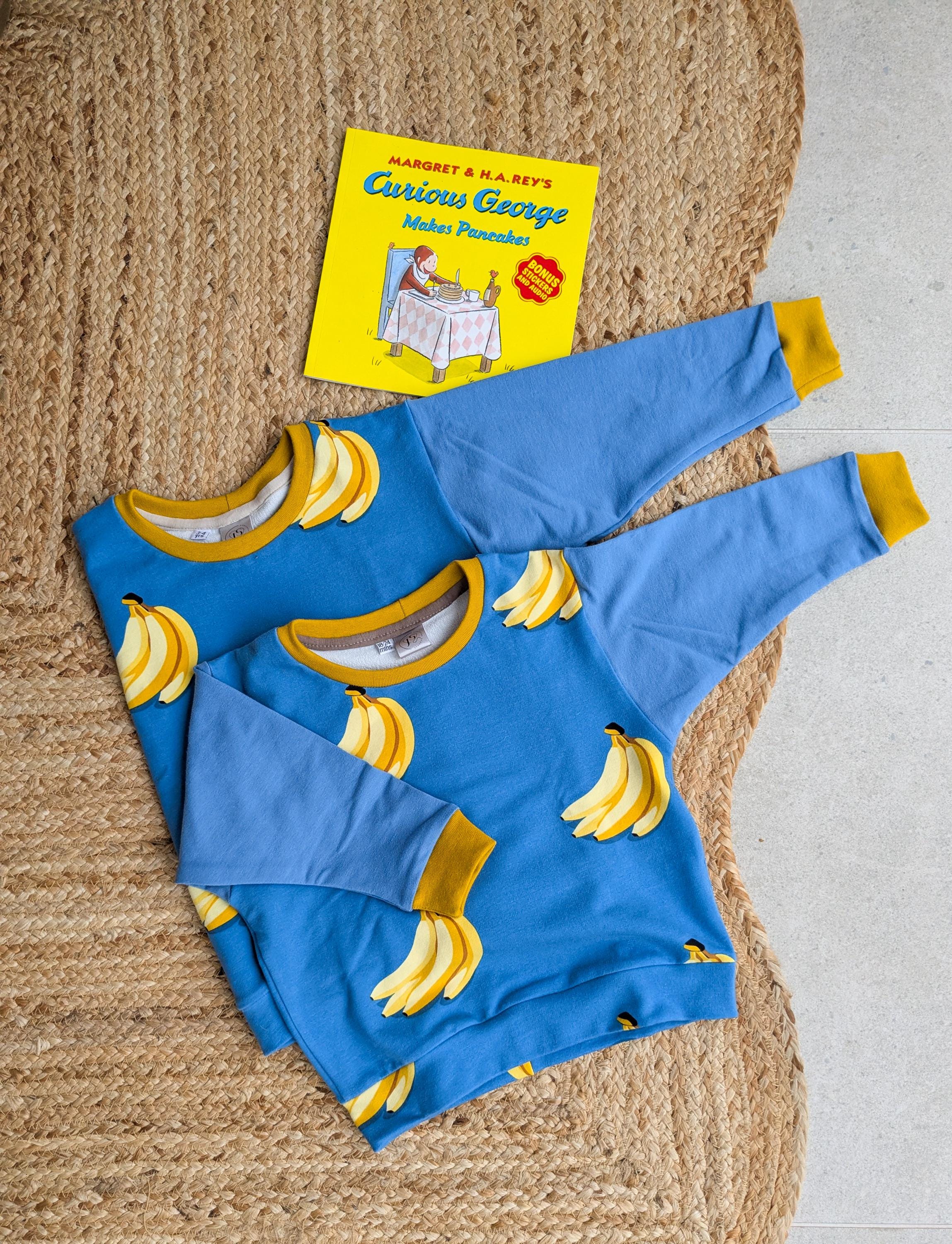 Banana Print Children's Sweatshirt  soft cotton French Terry fabric in Bright cheerful colours Blue and Yellow-0-6 years-Kid's-Gift-Matching