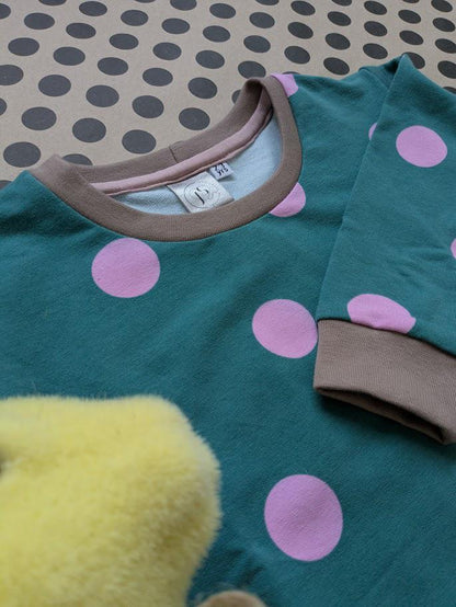 Children's Sweatshirt  Turquoise with pink spots spotty -0-6 yr
