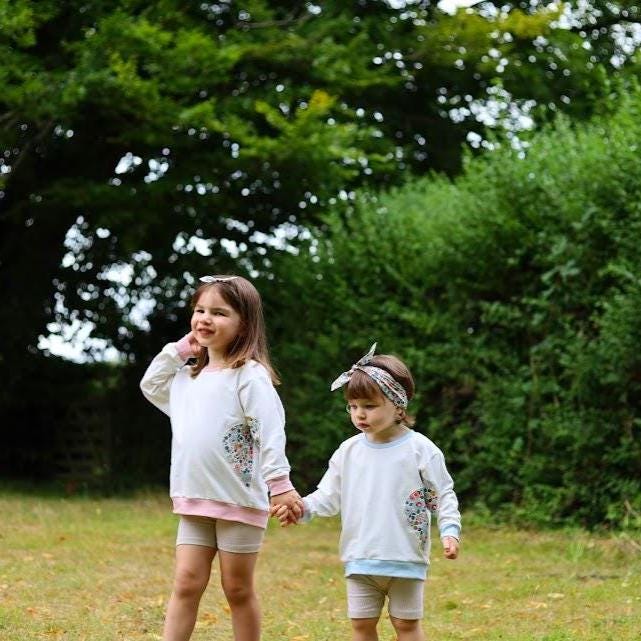 Liberty Tana Lawn Heart  Sleeve and front Children Sweatshirt  Ecru soft cotton French Terry fabric Gift  0-6 year  Liberty Prints selection