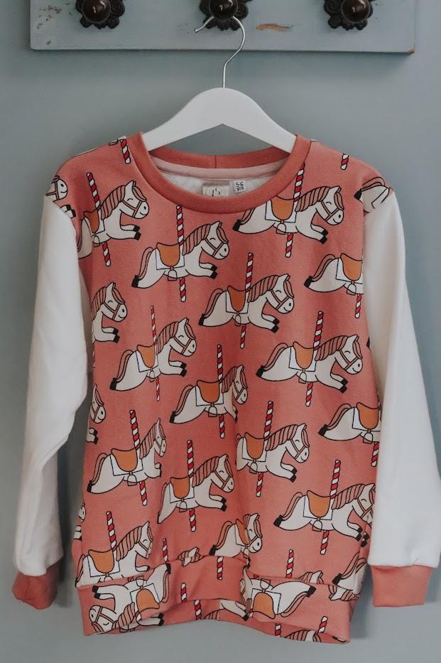 Children's Sweatshirt  soft cotton French Terry fabric In Tigers or Carousel print -0-6 years-Kid's-Gift