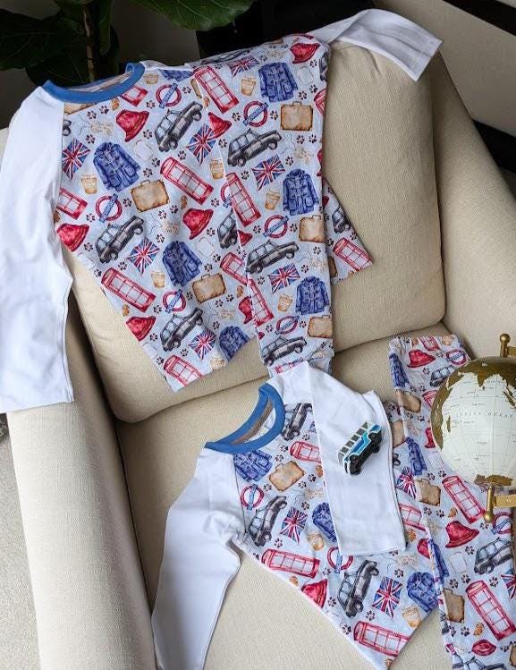 Children's Pyjamas-PJs-top and leggings set 0-6yr Kid's-Children's Gift-matching sibling pyjamas-Fun London Icon print-Unisex-Baby/Toddler